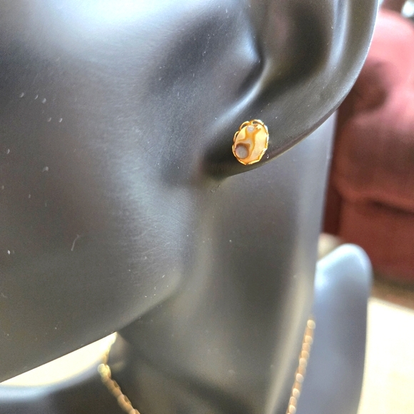 Vintage Abalone 14k Gold Necklace & Pierced Earrings - Picture 15 of 16